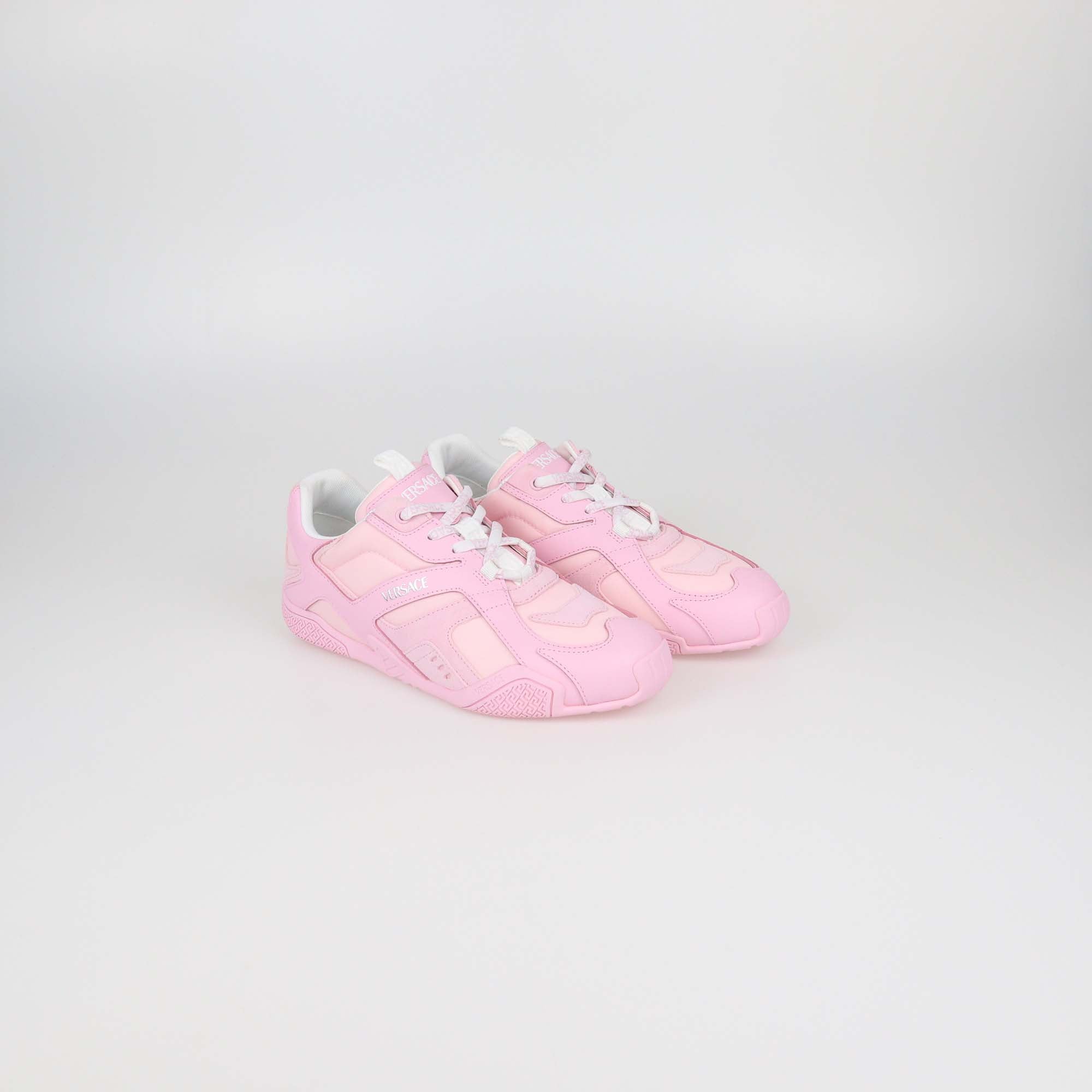 Versace Pink Leather and Nylon Galaxia Low Top Sneakers