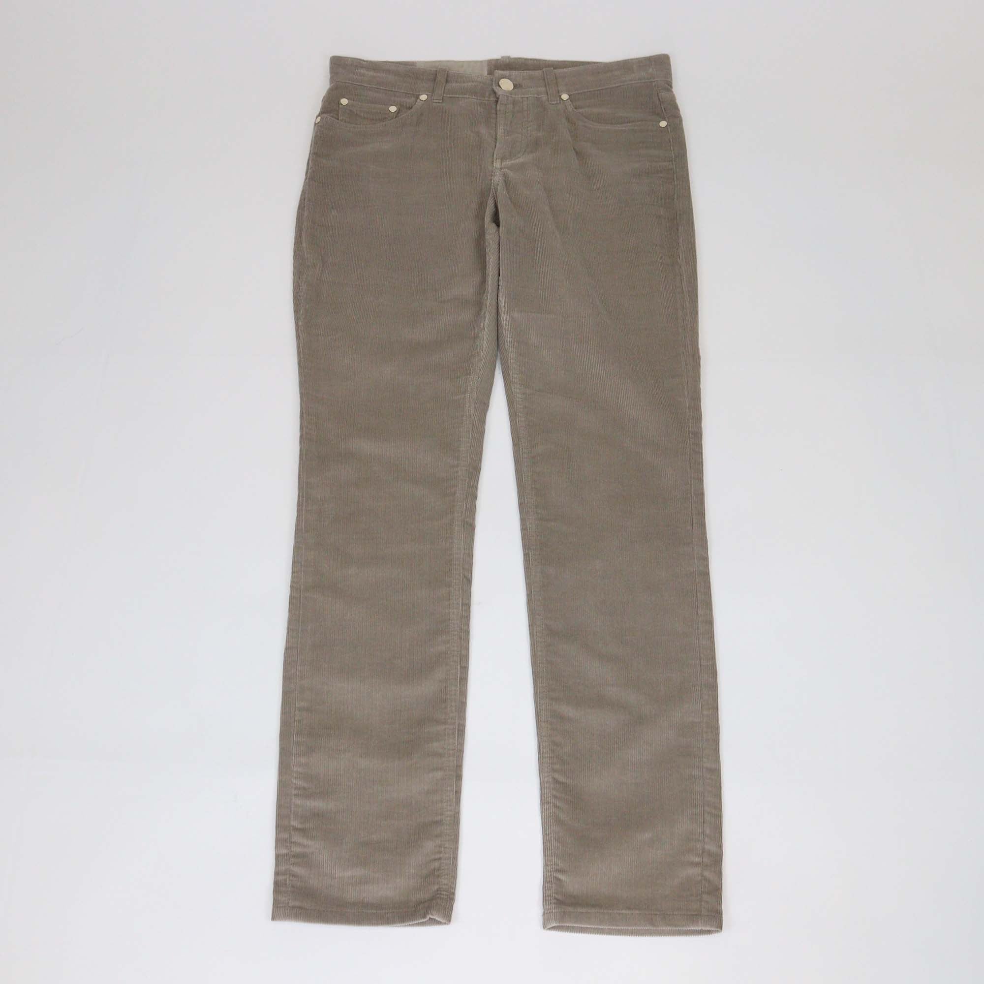 Loro Piana Dark Beige Cotton Blended Corduroy Straight Cut Trouser
