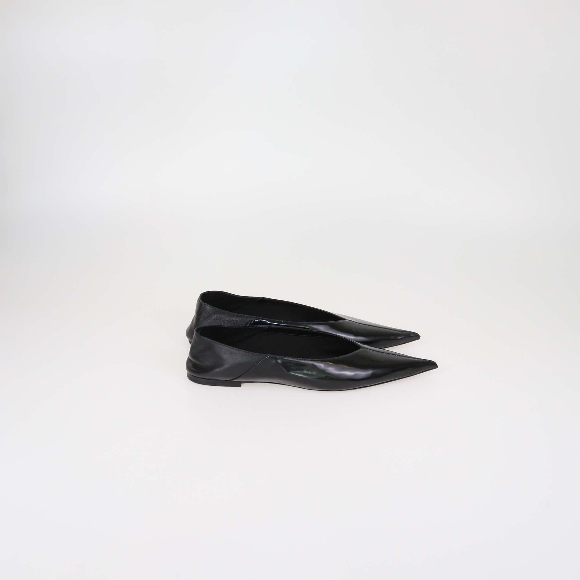 Saint Laurent Black Patent Leather Carolyn Pointed Toe Ballet Flats