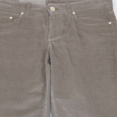 Loro Piana Dark Beige Cotton Blended Corduroy Straight Cut Trouser