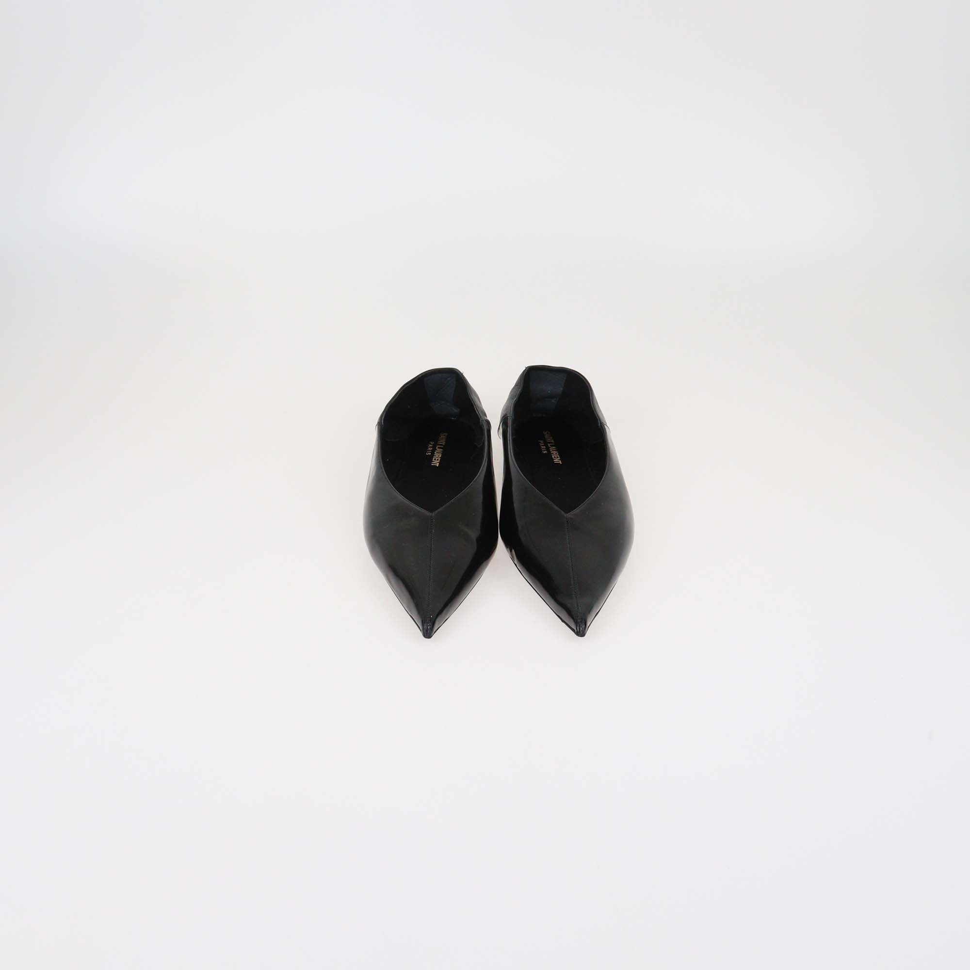 Saint Laurent Black Patent Leather Carolyn Pointed Toe Ballet Flats