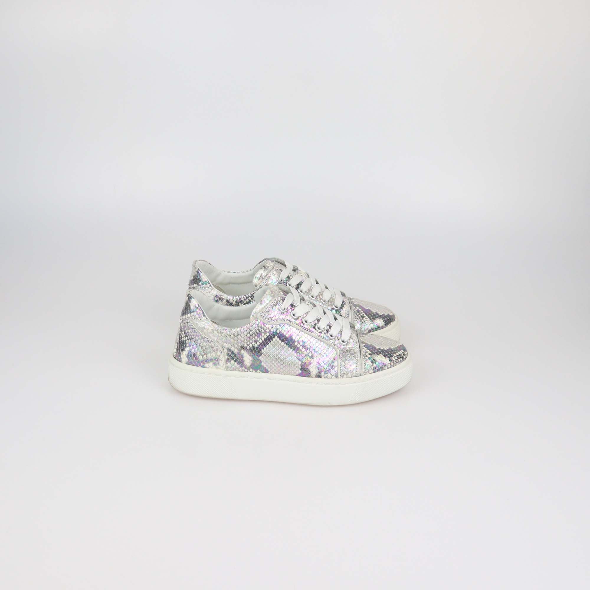 Christian Louboutin White/Metallic Multicolor Python Embossed Leather Vieirissima Sneakers