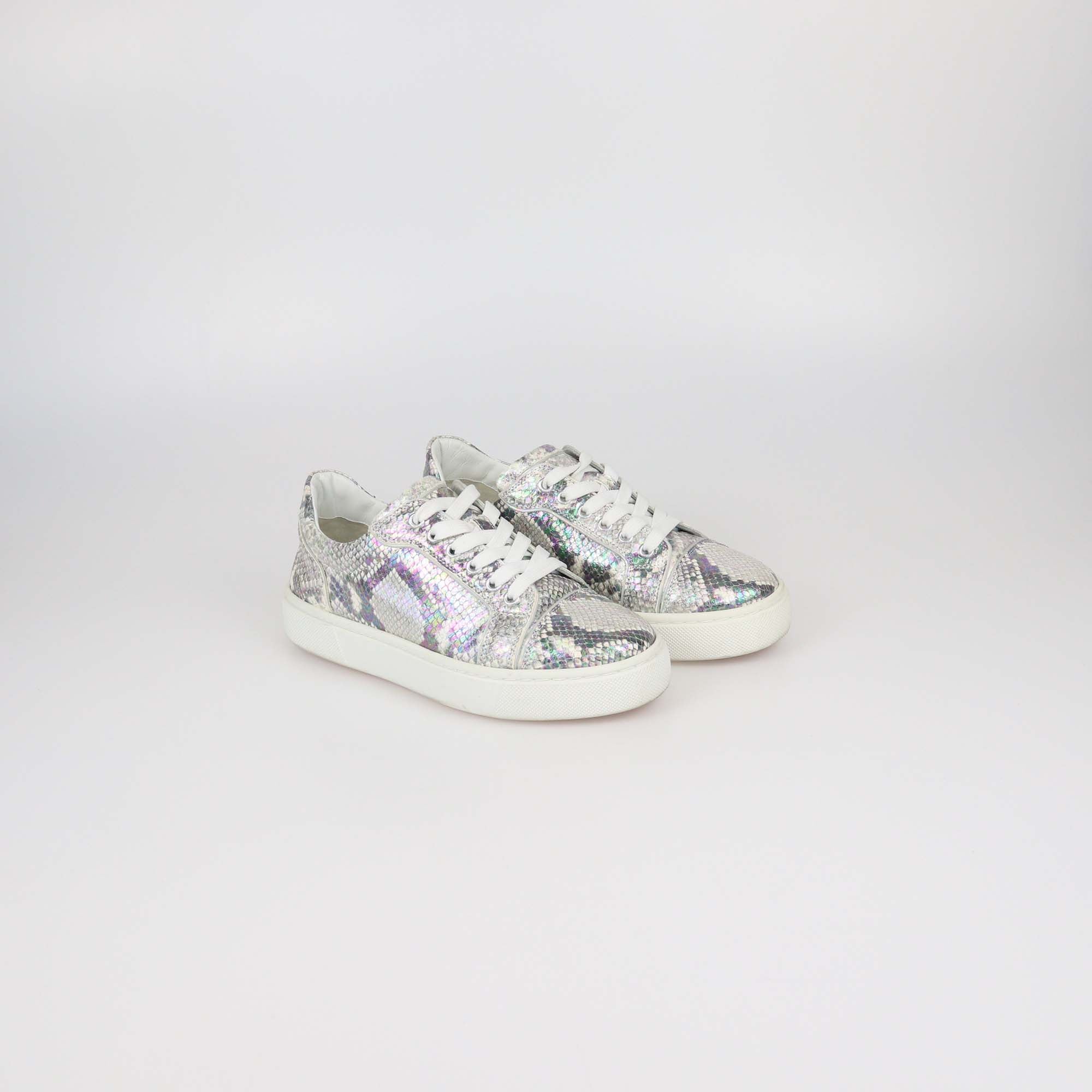 Christian Louboutin White/Metallic Multicolor Python Embossed Leather Vieirissima Sneakers