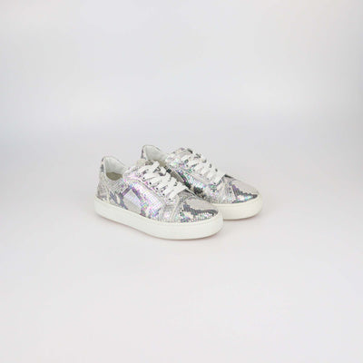 Christian Louboutin White/Metallic Multicolor Python Embossed Leather Vieirissima Sneakers