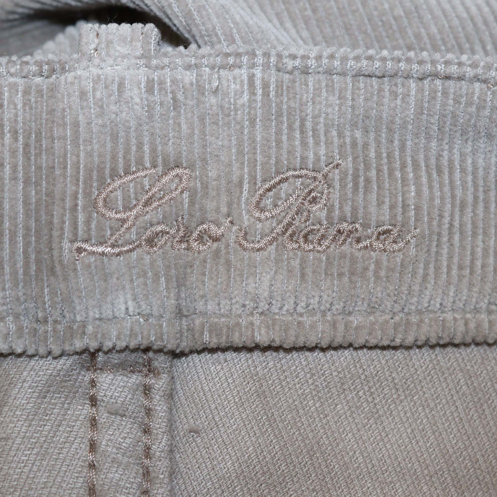 Loro Piana Dark Beige Cotton Blended Corduroy Straight Cut Trouser