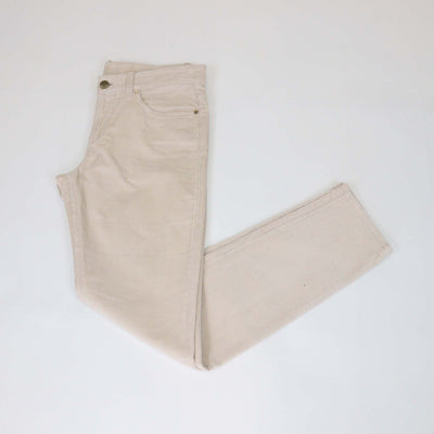 Loro Piana Light Beige Cotton Blended Corduroy Straight Cut Trouser