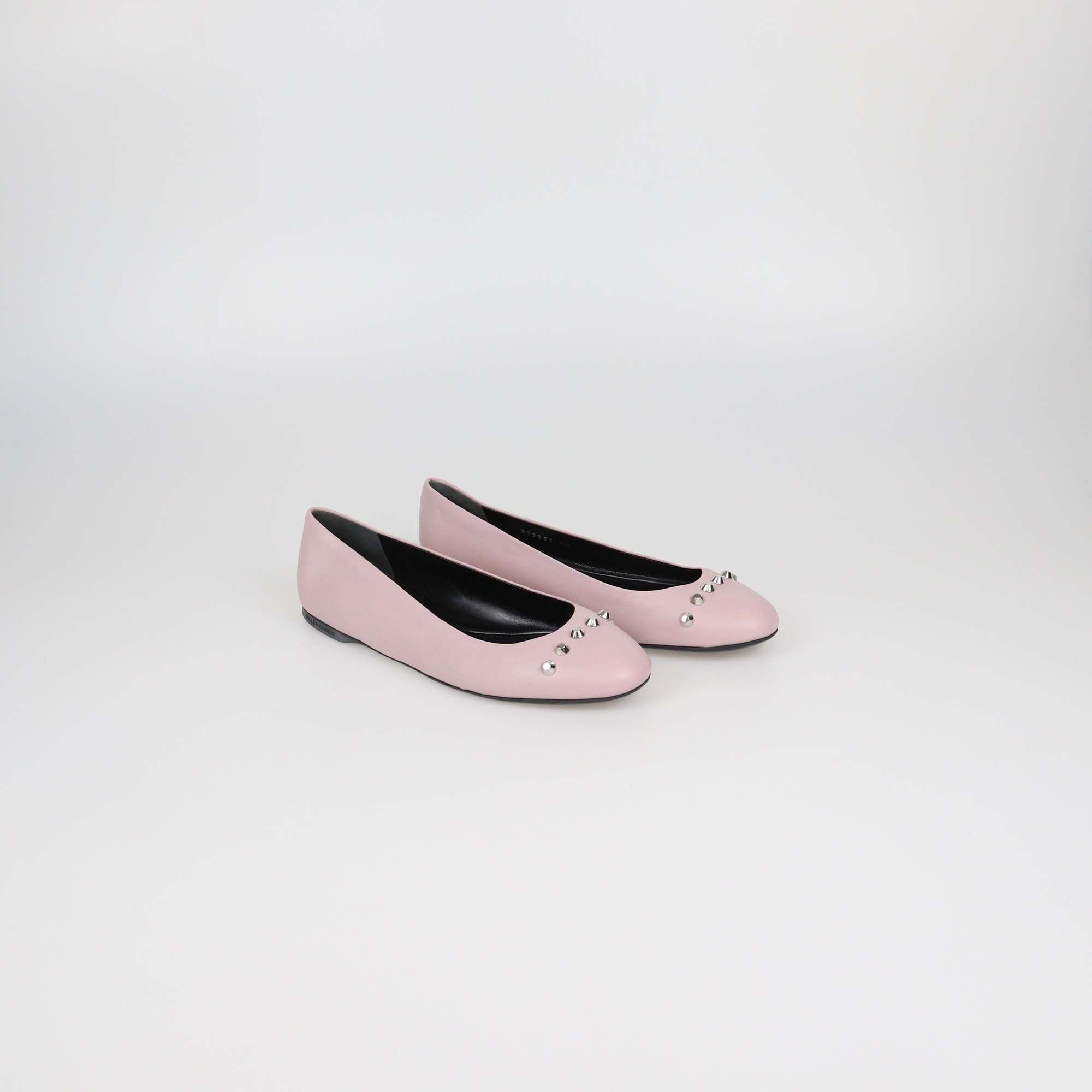 Balenciaga Pink Leather Studded Ballet Flats