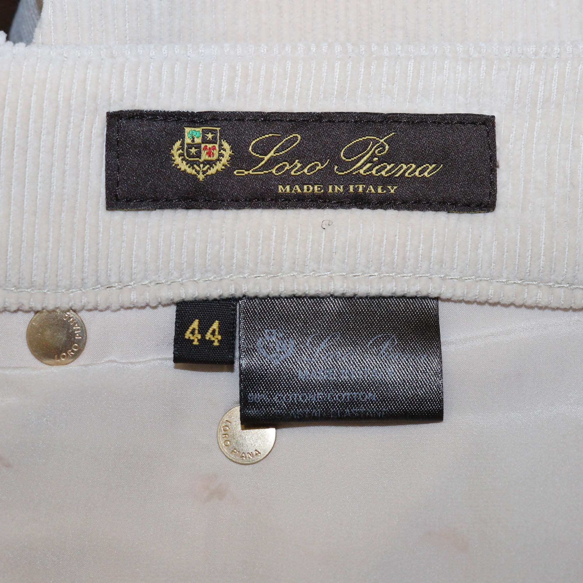 Loro Piana Light Beige Cotton Blended Corduroy Straight Cut Trouser