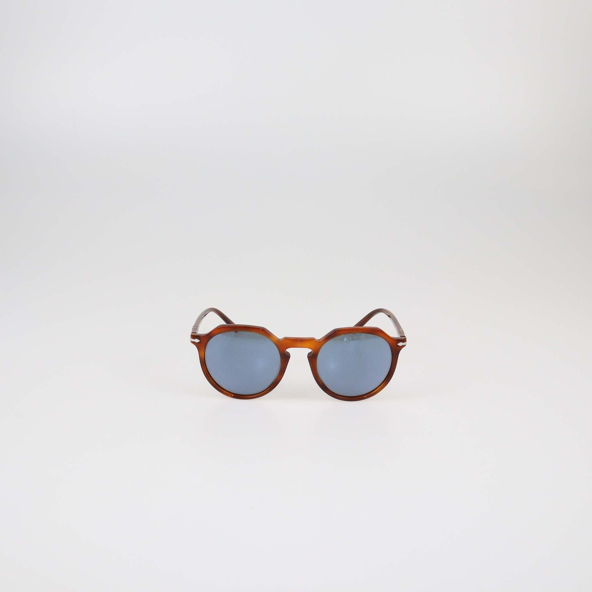 Persol Brown/Light Blue Round Sunglasses Womens Persol 