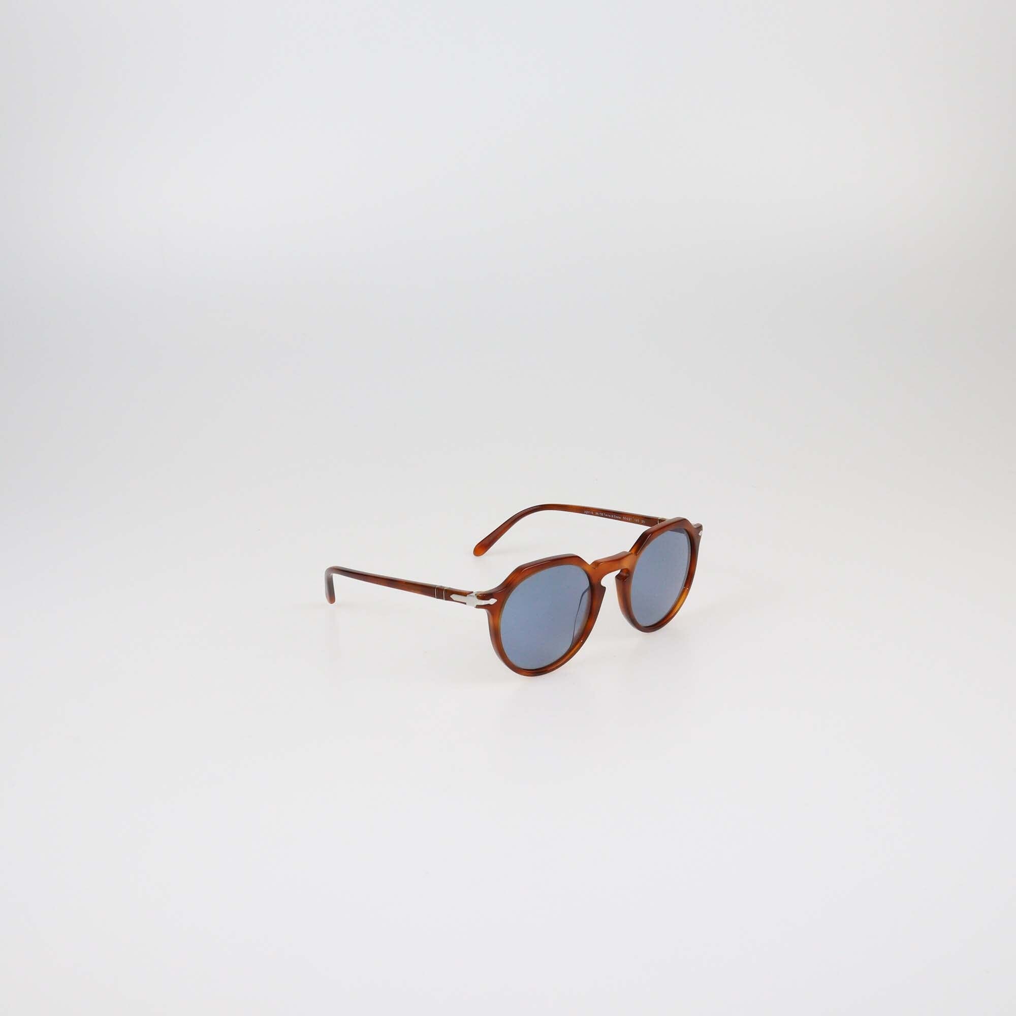 Persol Brown/Light Blue Round Sunglasses Womens Persol 