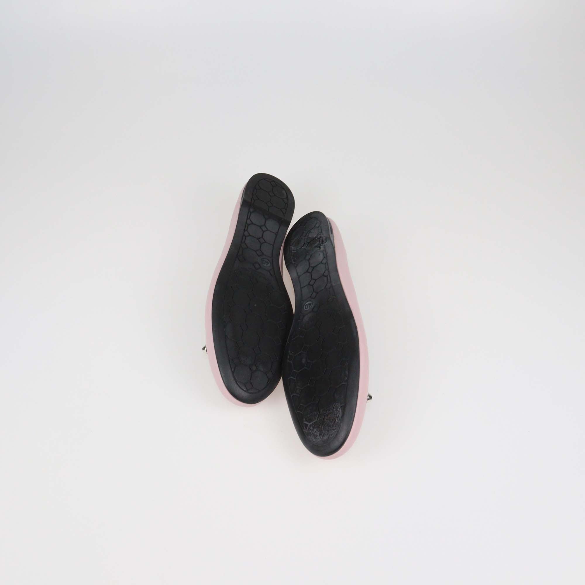 Balenciaga Pink Leather Studded Ballet Flats