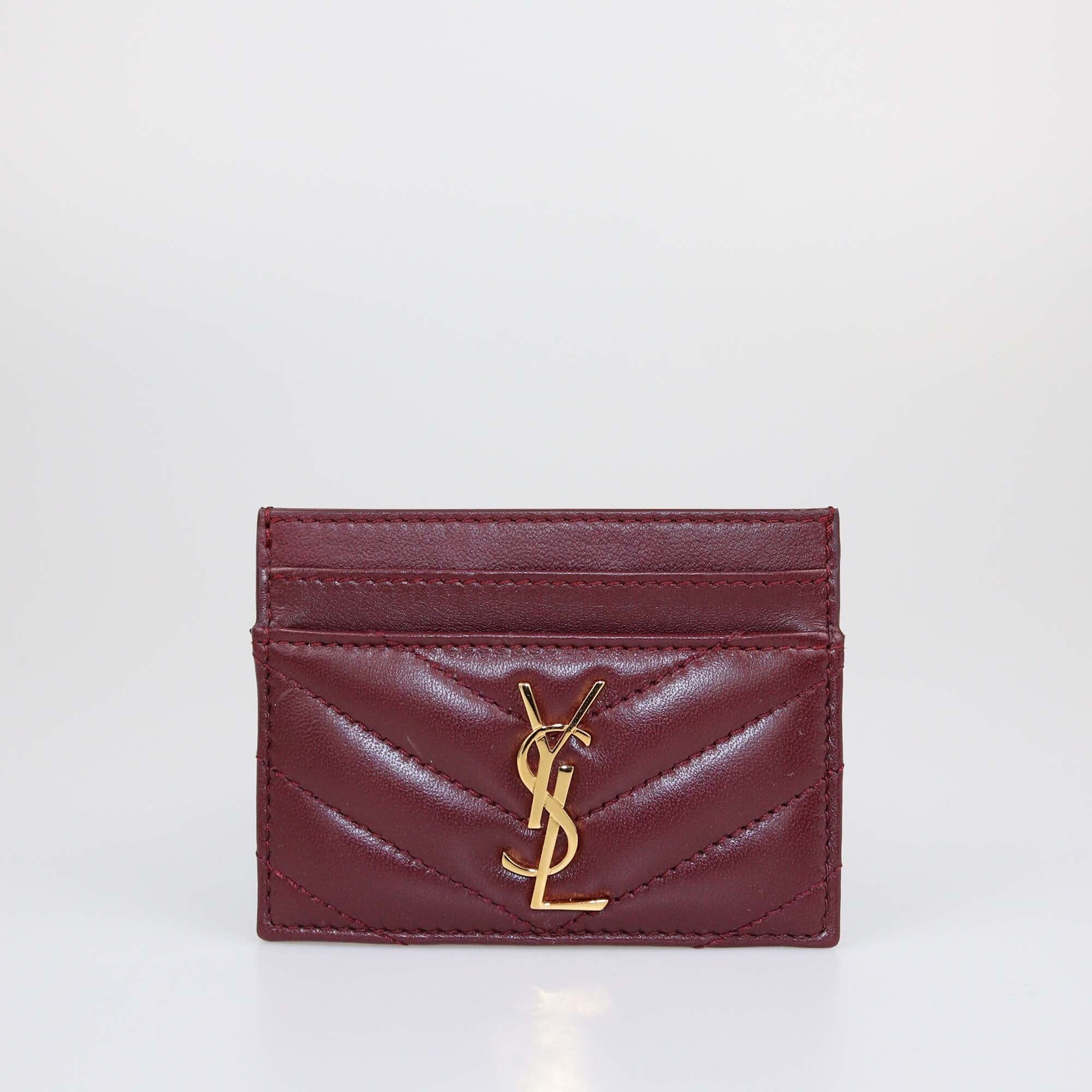 Saint Laurent Burgundy Matelassé Cassandre Card Holder Womens Saint Laurent 