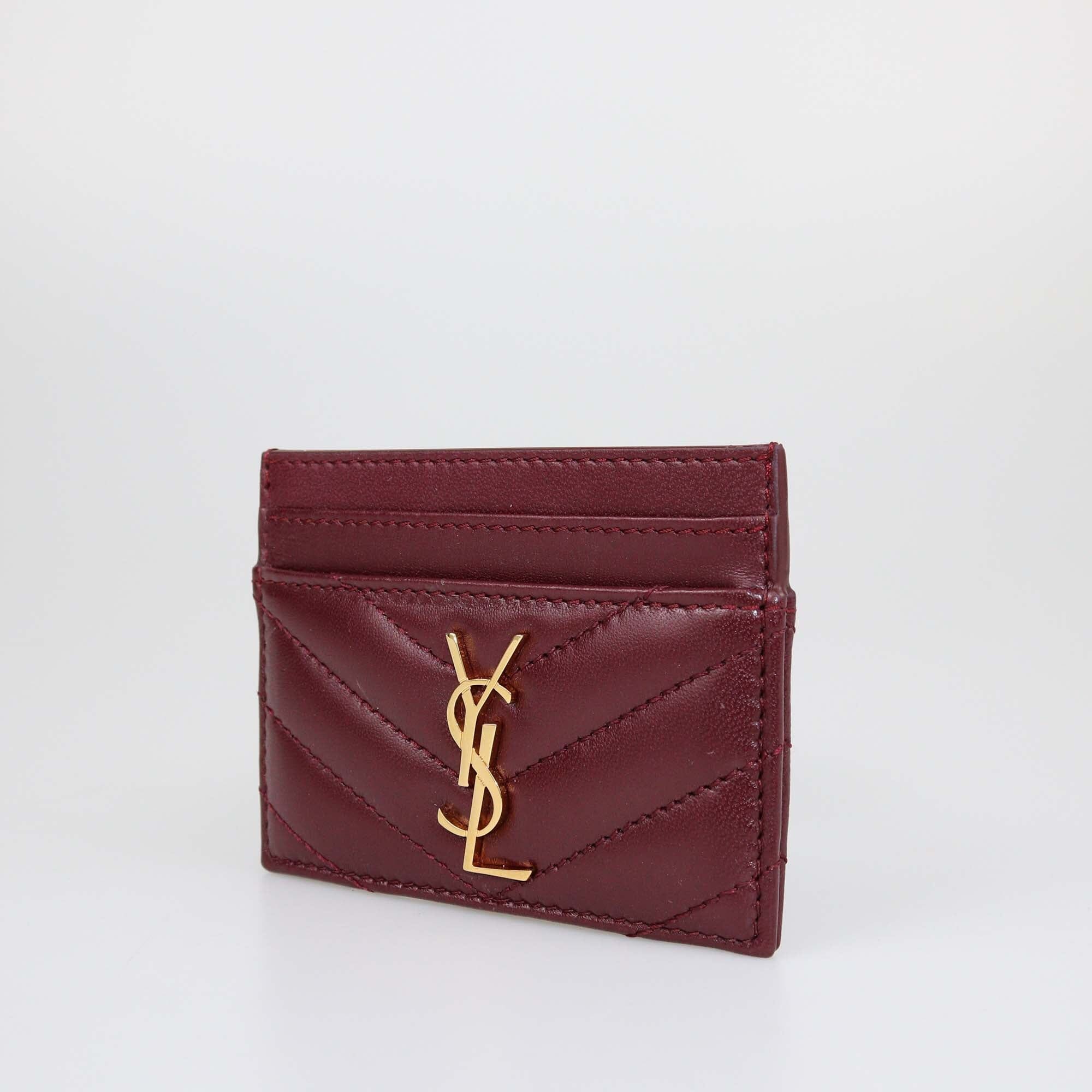 Saint Laurent Burgundy Matelassé Cassandre Card Holder Womens Saint Laurent 