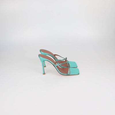 Amina Muaddi Metallic Green Leather Adrianna Crystal Slide Sandals