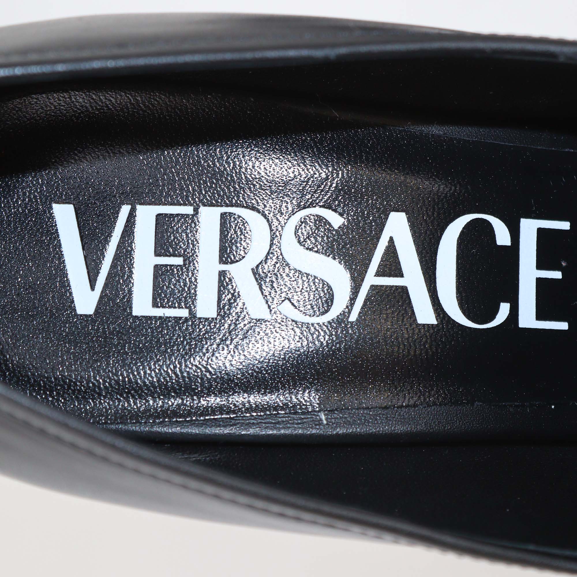 Versace Black Leather Aevitas Platform Loafers