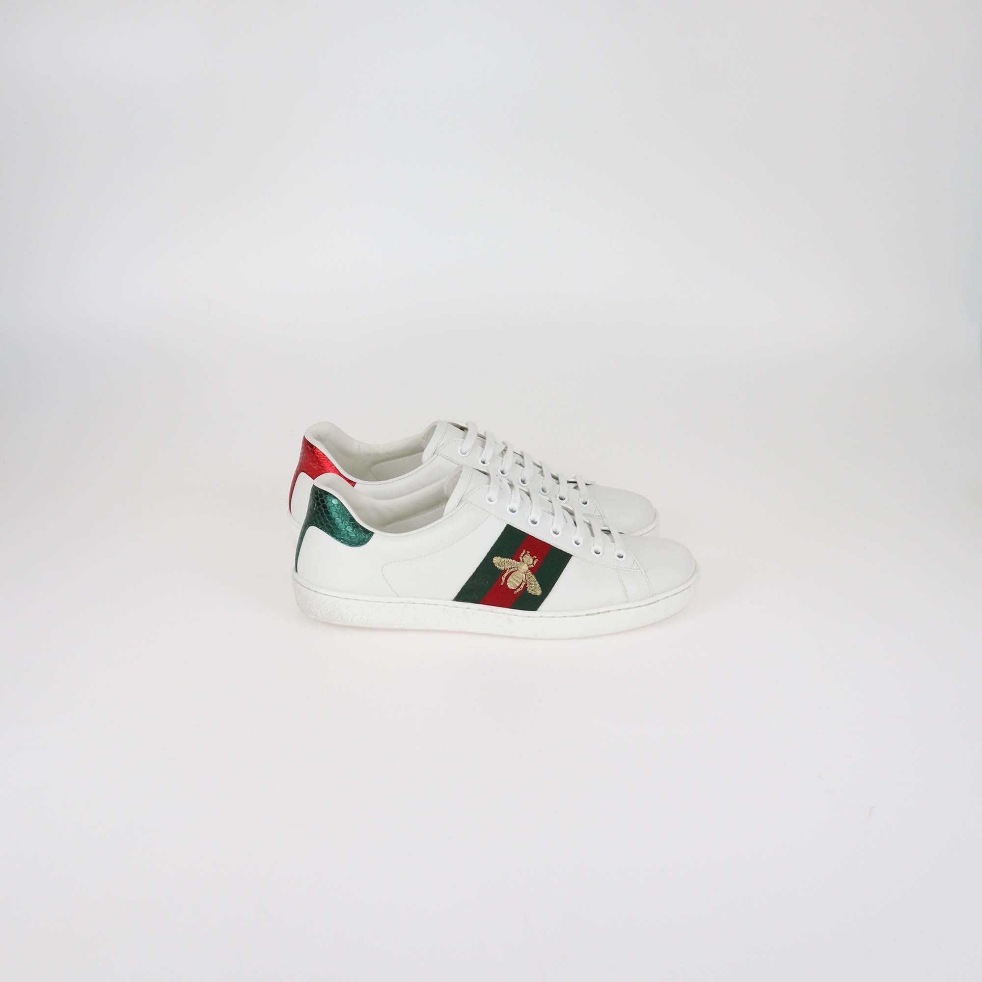 Gucci White Leather Bee Ace Low Top Sneakers