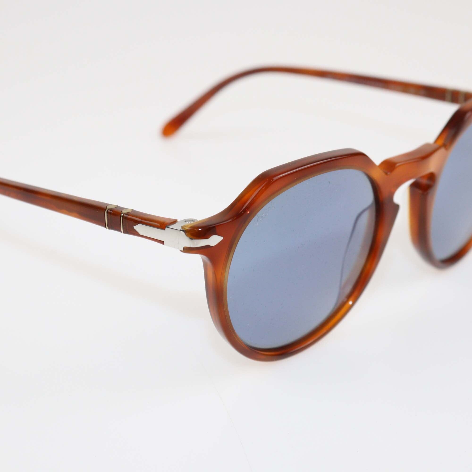Persol Brown/Light Blue Round Sunglasses Womens Persol 