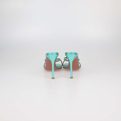 Amina Muaddi Metallic Green Leather Adrianna Crystal Slide Sandals