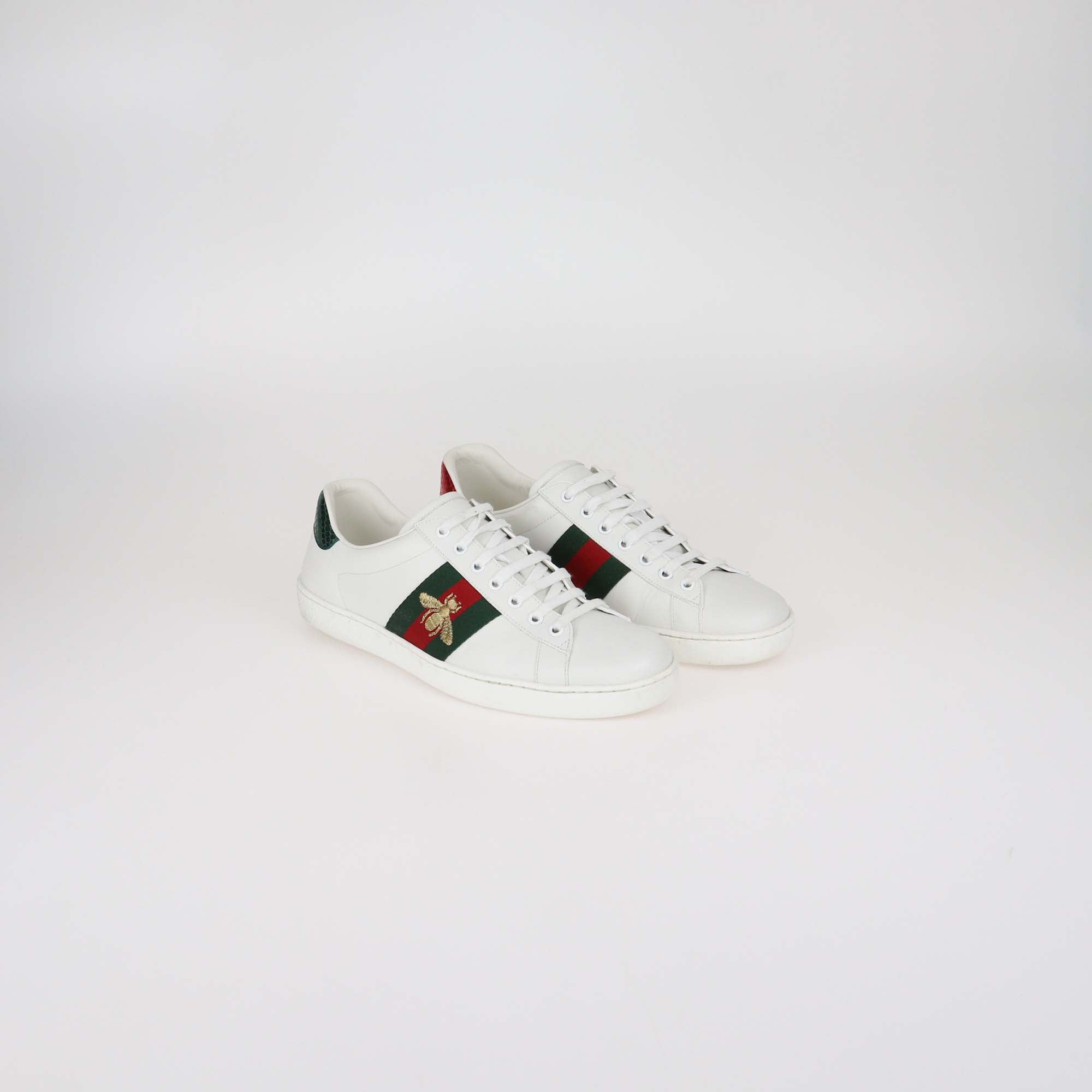 Gucci White Leather Bee Ace Low Top Sneakers