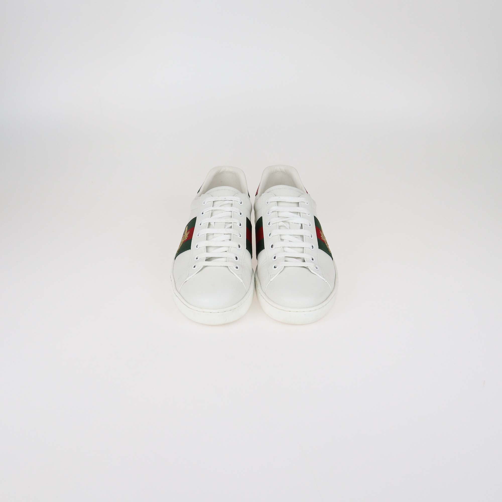 Gucci White Leather Bee Ace Low Top Sneakers