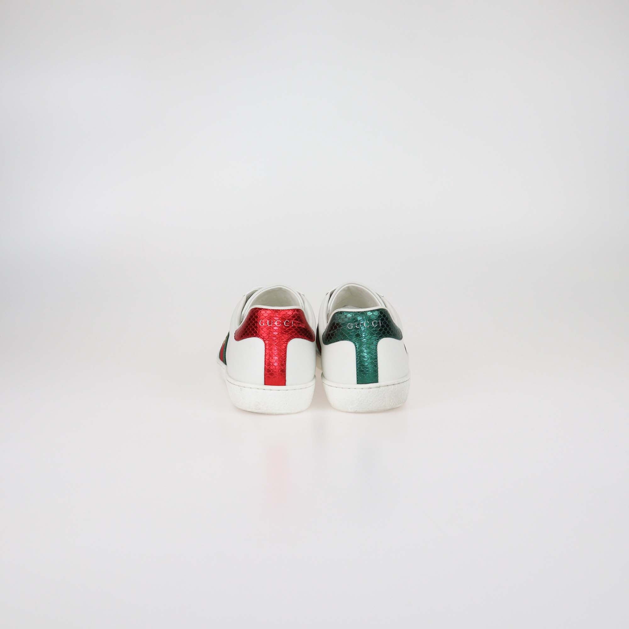 Gucci White Leather Bee Ace Low Top Sneakers