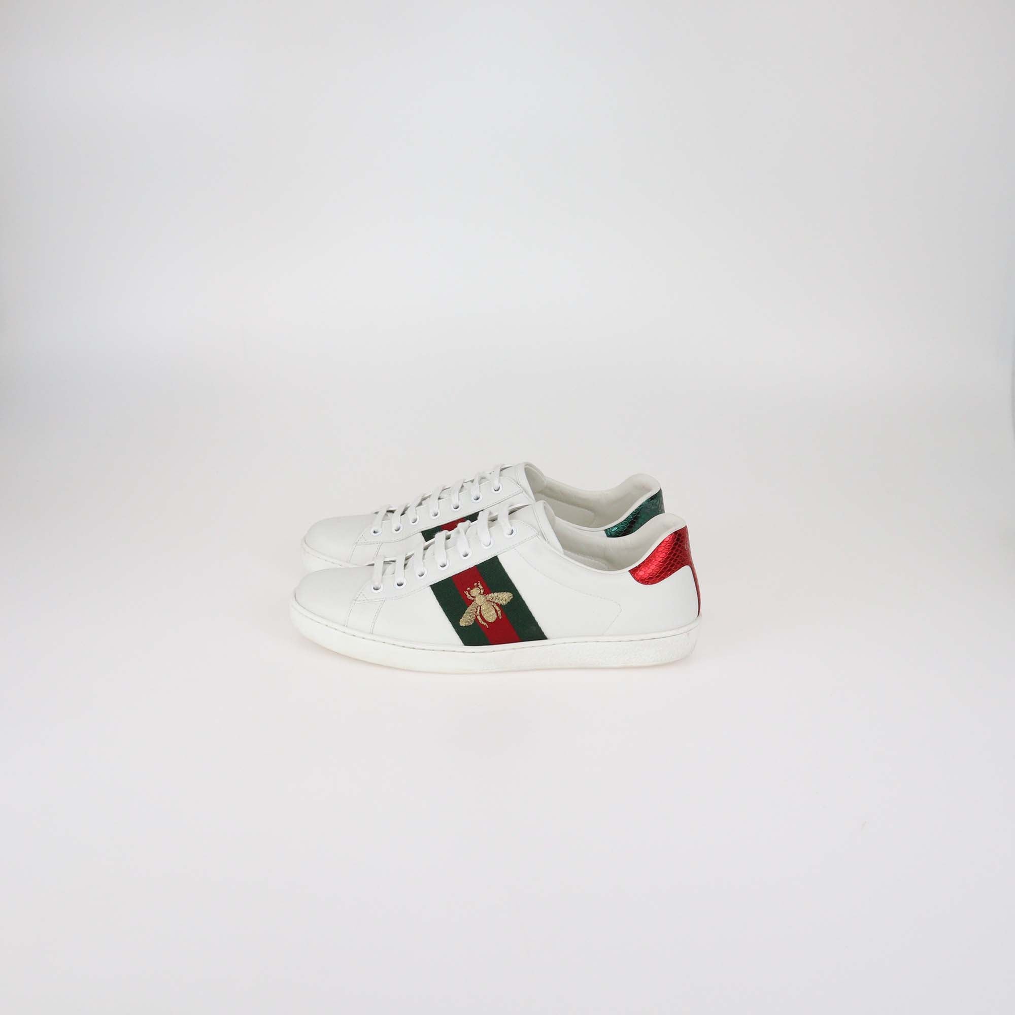 Gucci White Leather Bee Ace Low Top Sneakers