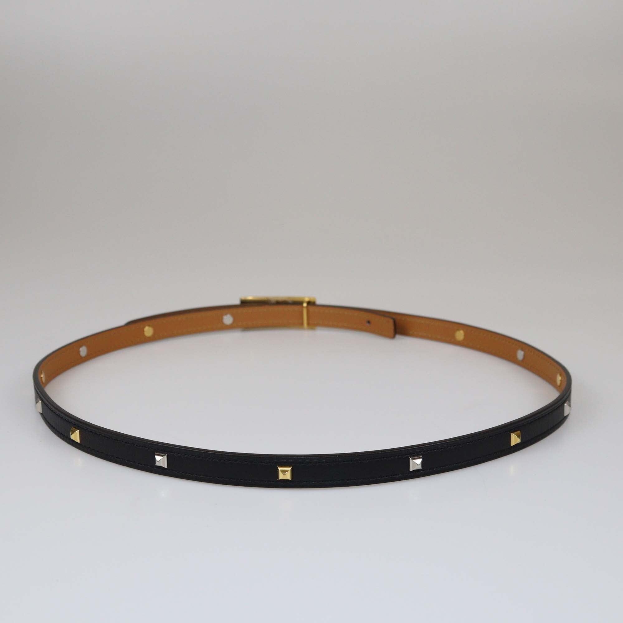 Hermes Black/Brown Studded Slim Belt Accessories Hermes 