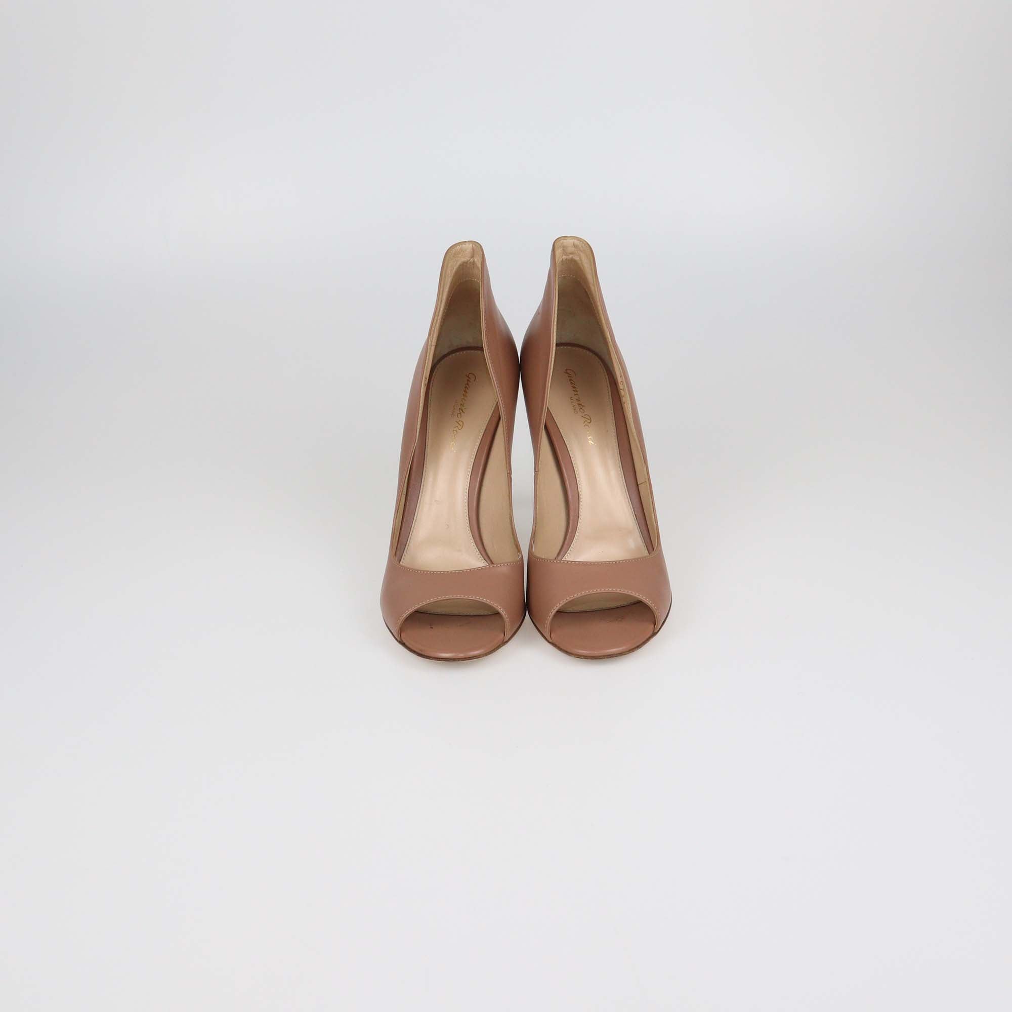 Gianvito Rossi Beige Leather Peep Toe Pumps