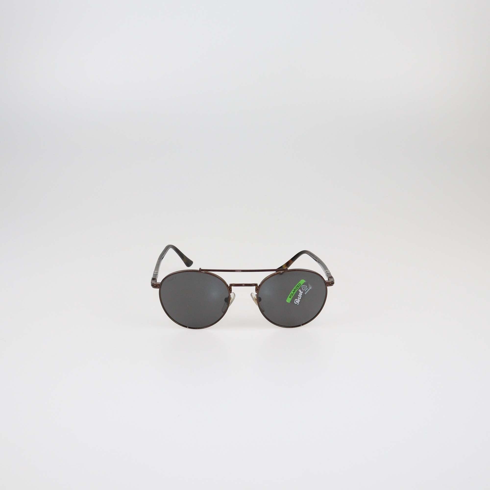 Persol Metallic Brown/Black Polarized Round Sunglasses Womens Persol 