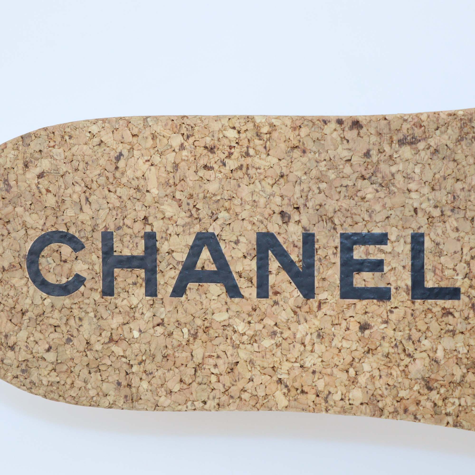 Chanel Tan/Black Suede CC Cork Mule Sandals