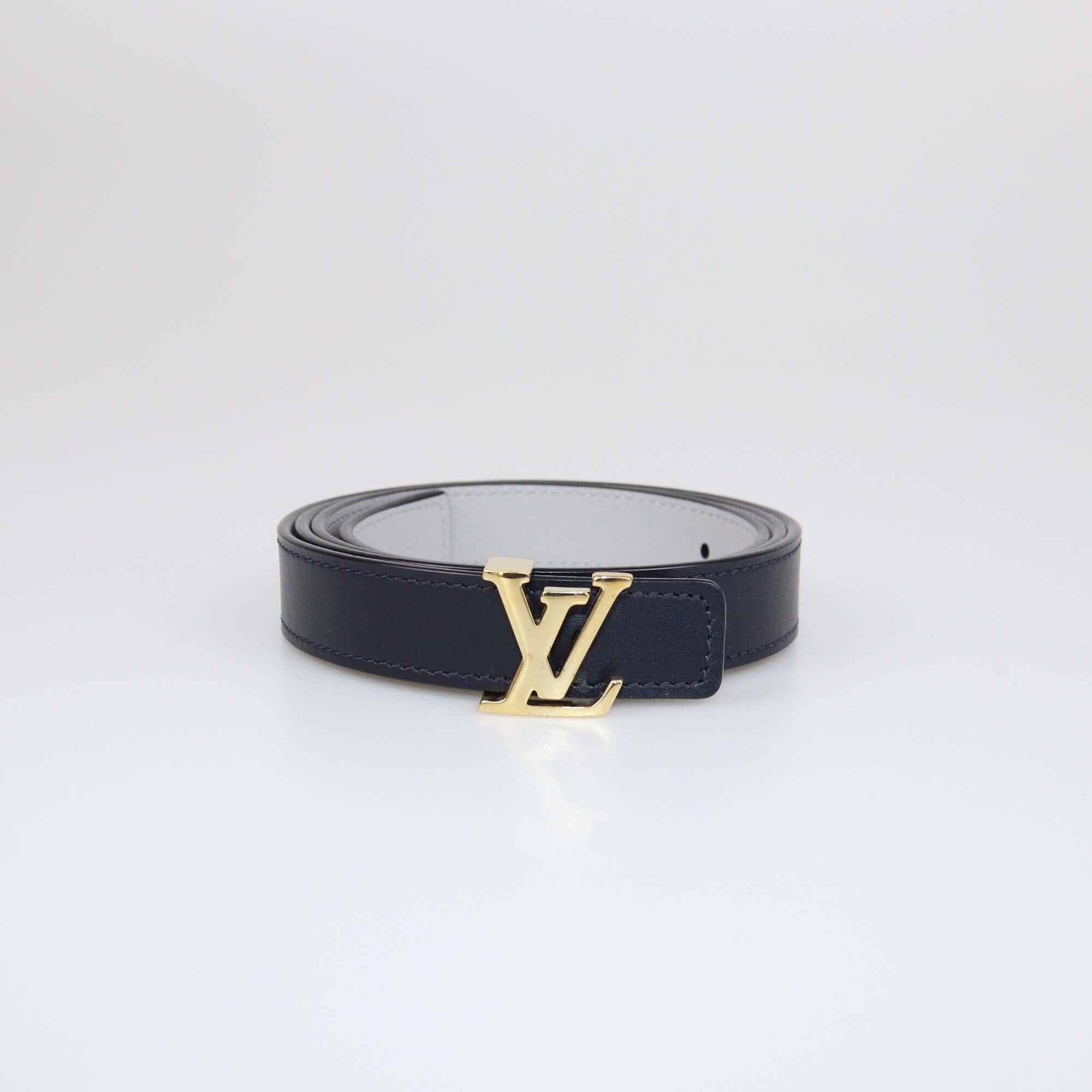 Louis Vuitton Bleu Infini/Grey Taurillion LV Initiales Reversible Belt Womens Louis Vuitton 