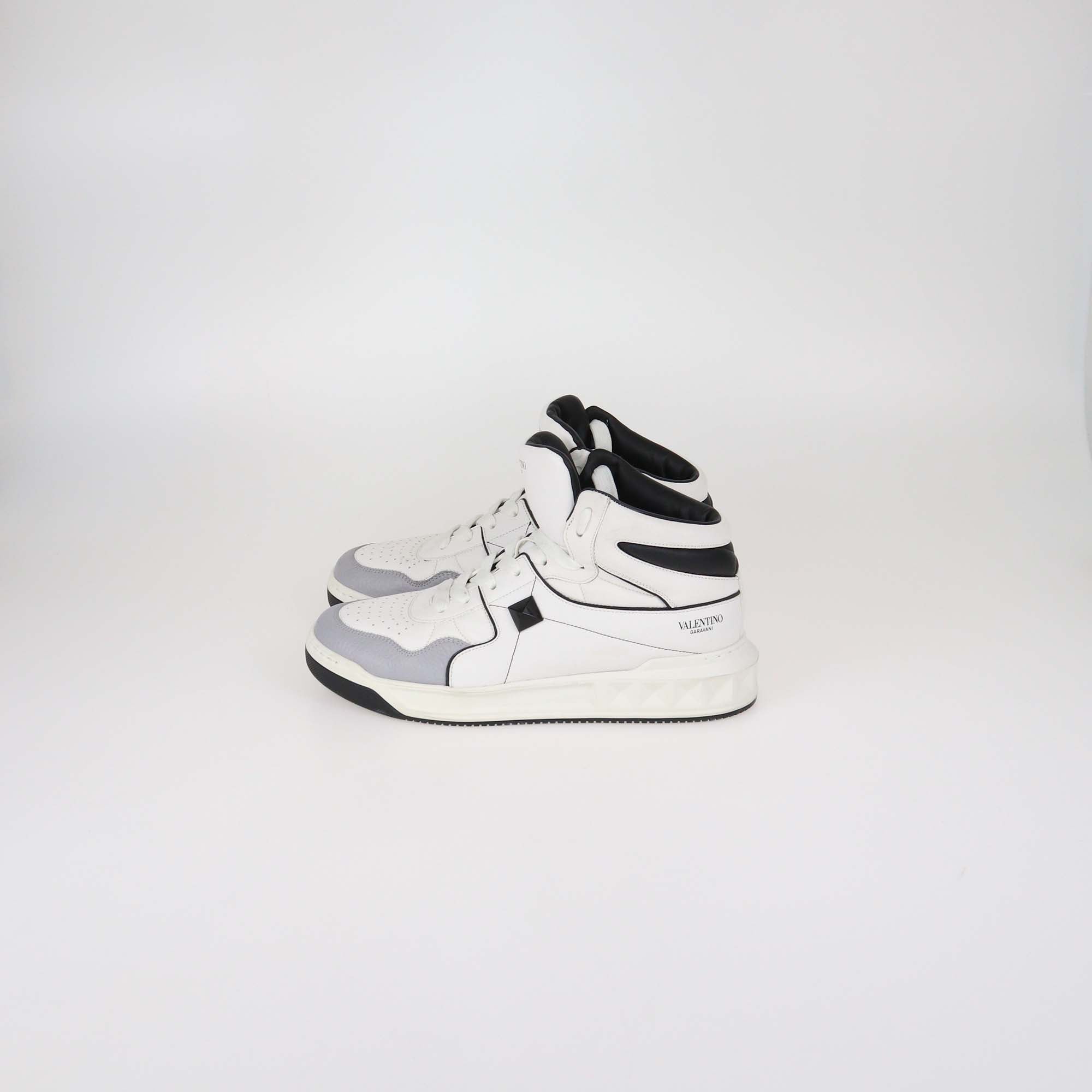 Valentino White/Grey Leather One Stud High Stop Sneaker
