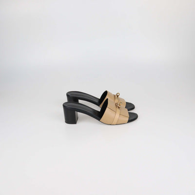 Hermes Beige Natura Leather and Lizard Gigi 50 Sandals