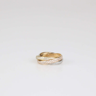Cartier 18K Three-Tone Gold Trinity Diamond Paved Ring Size 50