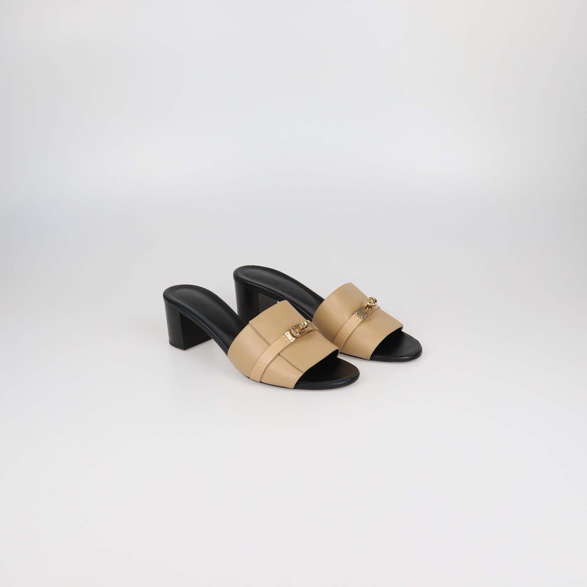 Hermes Beige Natura Leather and Lizard Gigi 50 Sandals