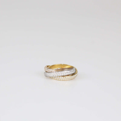 Cartier 18K Three-Tone Gold Trinity Diamond Paved Ring Size 50