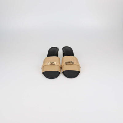Hermes Beige Natura Leather and Lizard Gigi 50 Sandals