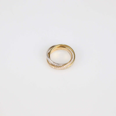 Cartier 18K Three-Tone Gold Trinity Diamond Paved Ring Size 50