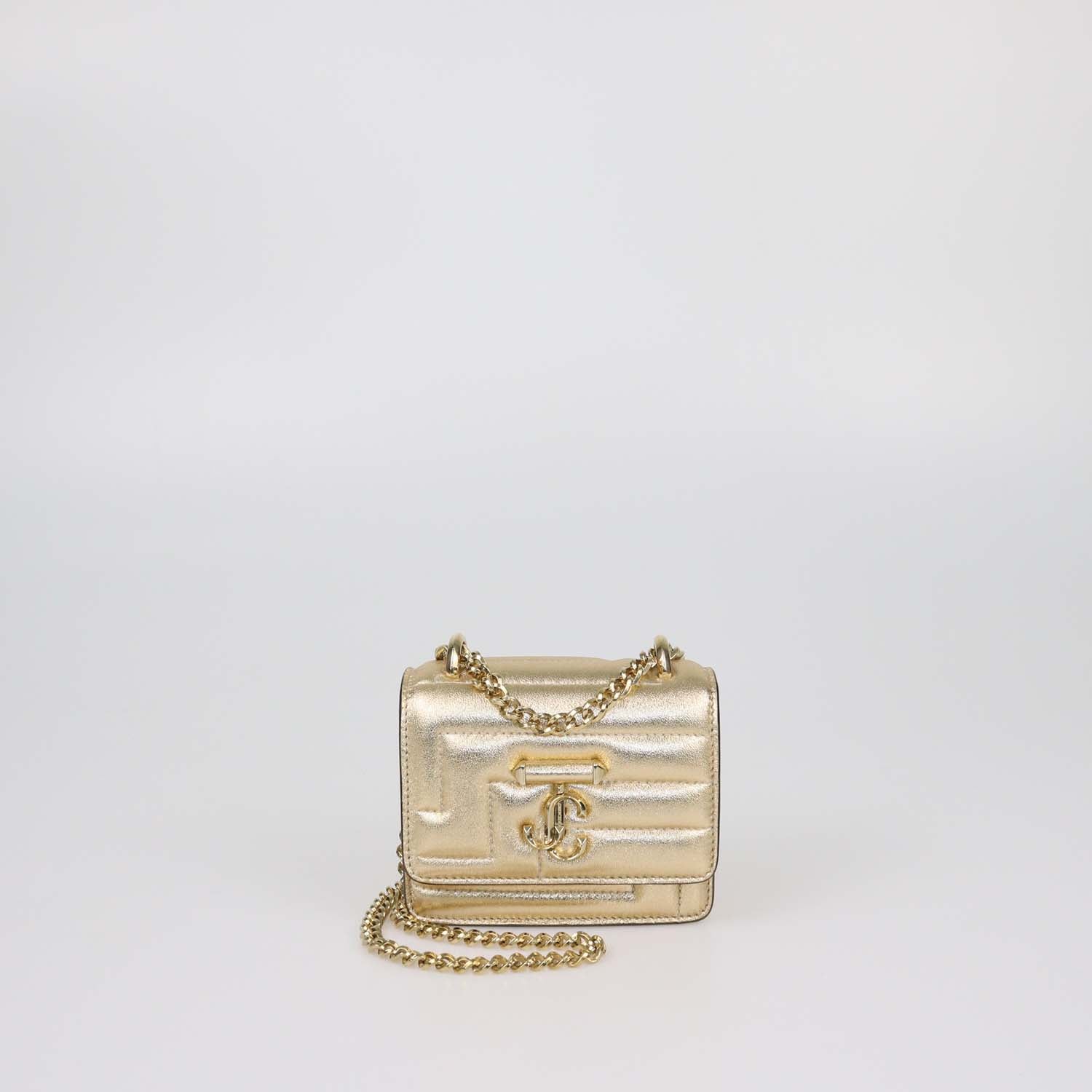 Jimmy Choo Gold Quilted Leather Micro Avanue Quad Varenne Shoulder Bag
