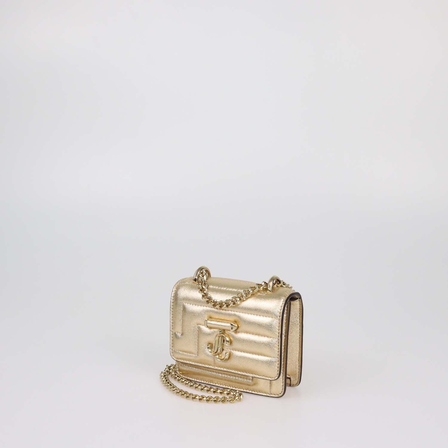 Jimmy Choo Gold Quilted Leather Micro Avanue Quad Varenne Shoulder Bag