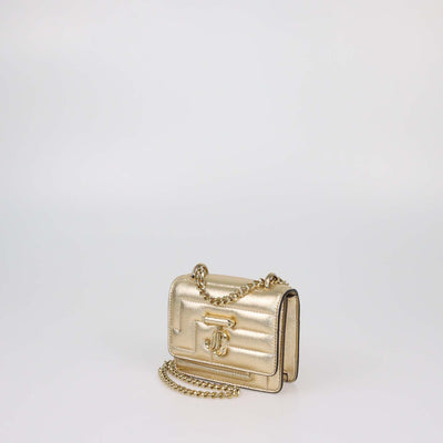 Jimmy Choo Gold Quilted Leather Micro Avanue Quad Varenne Shoulder Bag