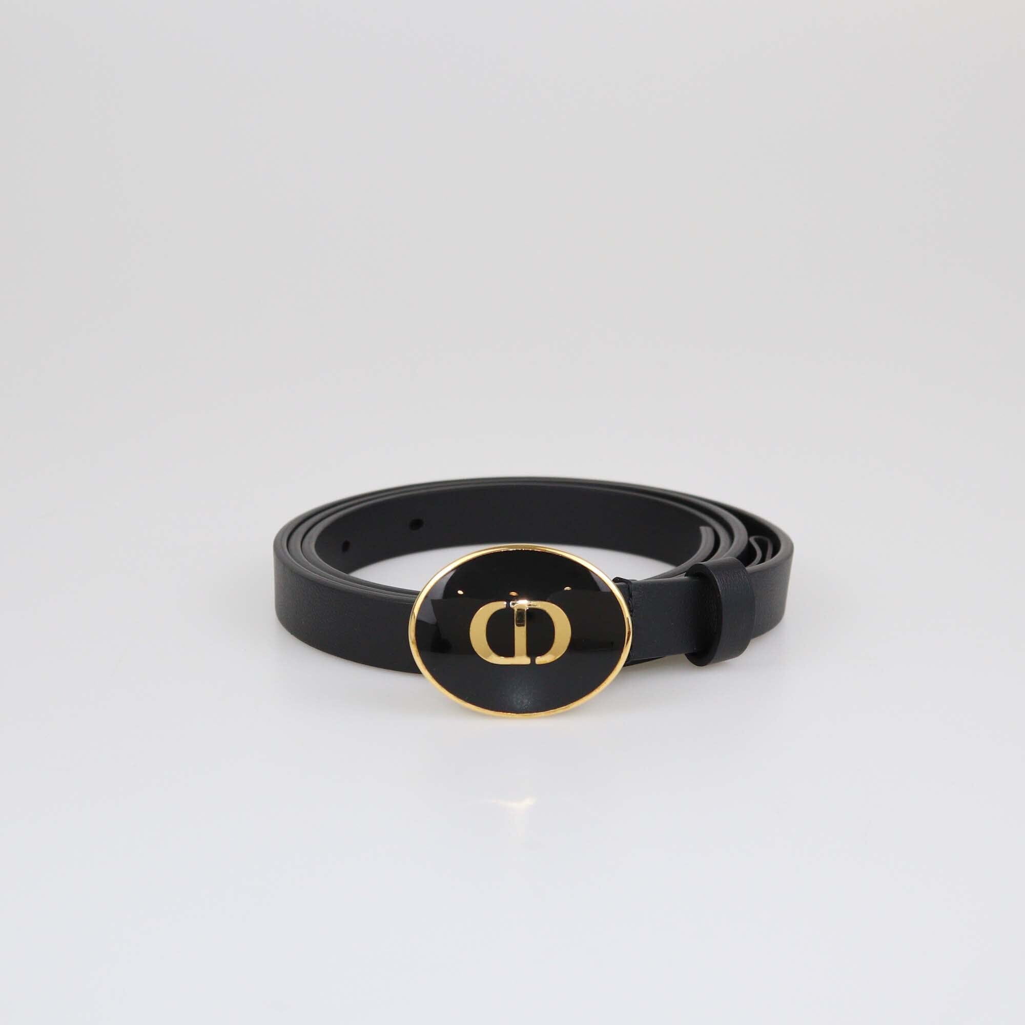 Christian Dior Black Leather D-Teddy Buckle Slim Belt Womens Christian Dior 