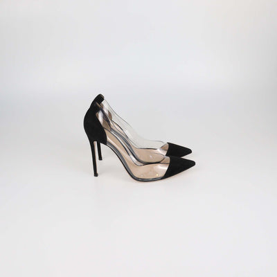 Gianvito Rossi Black/Clear PVC and Suede Plexi Pointed Toe Pumps