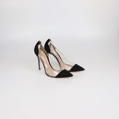 Gianvito Rossi Black/Clear PVC and Suede Plexi Pointed Toe Pumps