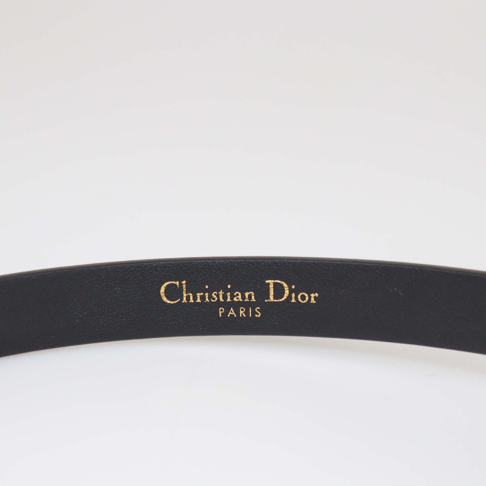 Christian Dior Black Leather D-Teddy Buckle Slim Belt Womens Christian Dior 