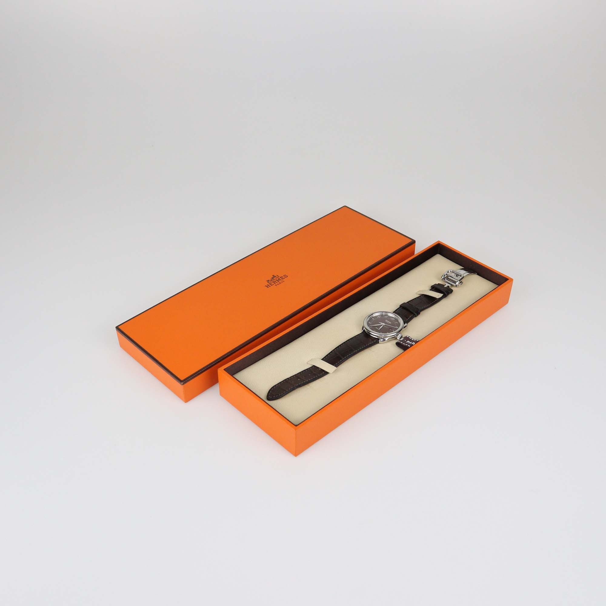 Hermes Brown Stainless Steel Alligator Leather Arceau 32 mm Watch