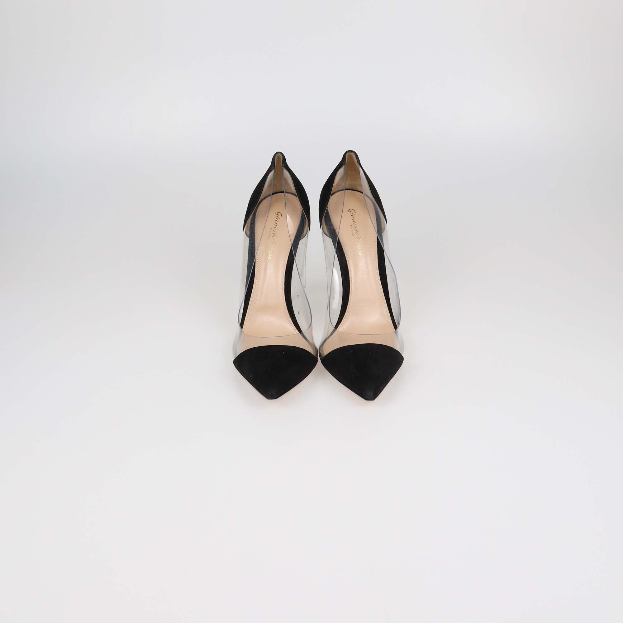 Gianvito Rossi Black/Clear PVC and Suede Plexi Pointed Toe Pumps