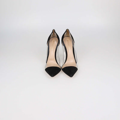 Gianvito Rossi Black/Clear PVC and Suede Plexi Pointed Toe Pumps