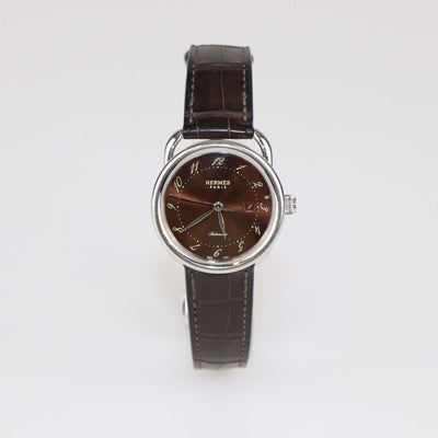 Hermes Brown Stainless Steel Alligator Leather Arceau 32 mm Watch