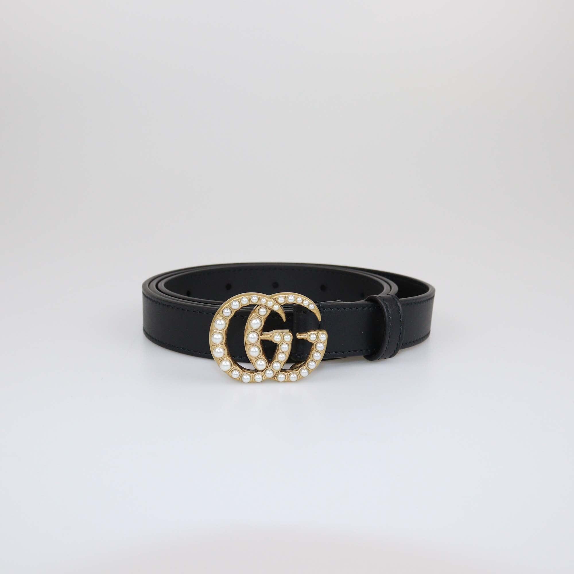 Gucci Black Pearl Double G Belt Womens Gucci 